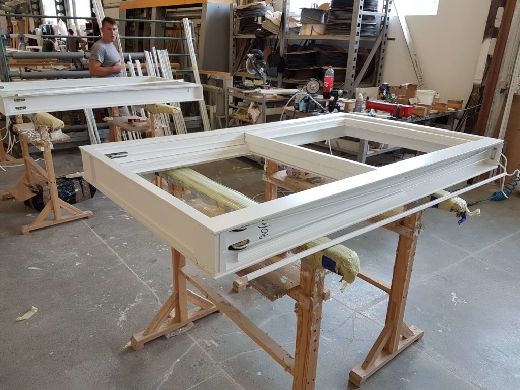 Timber sliding sash window in our factory