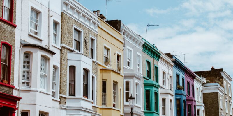 row of Victorian houses in London with Victorian sash windows